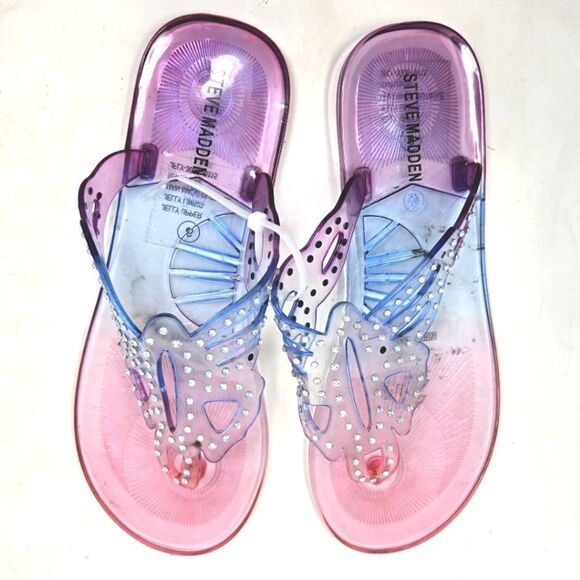 STEVE MADDEN Pink, Blue and Purple Butterfly Women's Jelly Sandals Size 6 - Picture 1 of 5